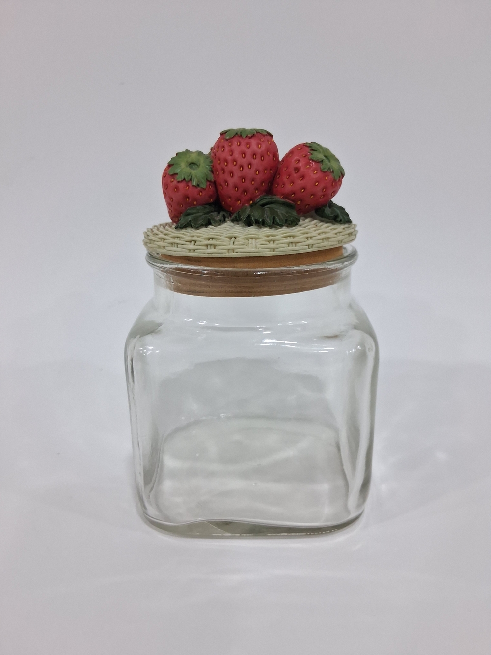 Vtg Handpainted Strawberry Glass Storage Jar with Decorative Lid